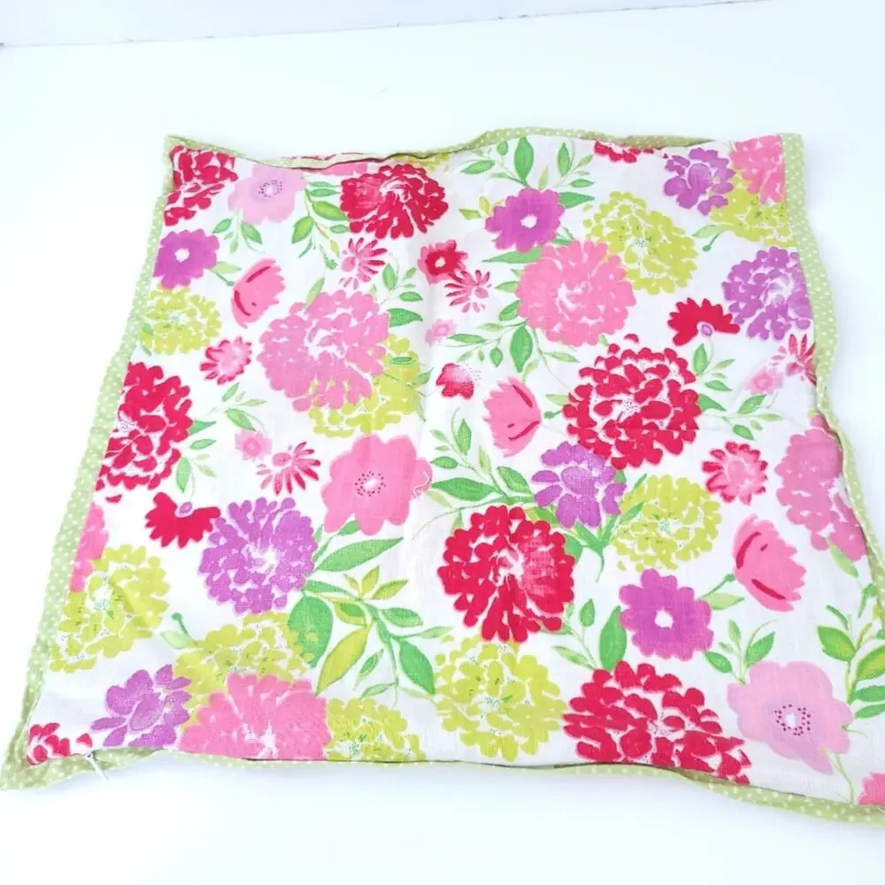 Vintage Throw Pillow Cover Bright Flowers, Pink Green Purple, Spring Summer